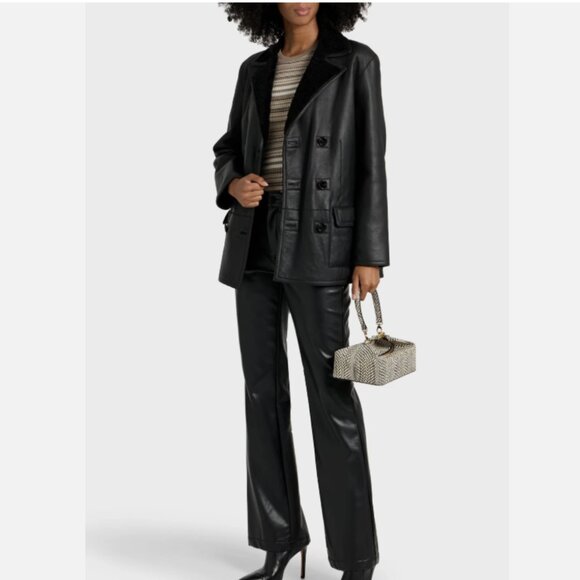 THEORY Reversible Double-Breasted Shearling Lambskin Jacket - Picture 1 of 14